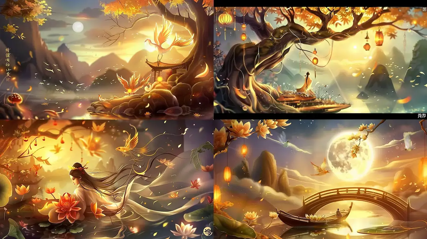 Ethereal Autumn Landscape with Mystical Elements - Midjourney sref style
