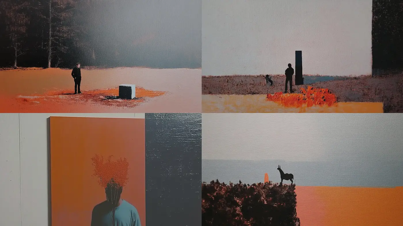 Sundown Silhouettes: An Exploration of Solitude in Gradient Hues - Midjourney sref style