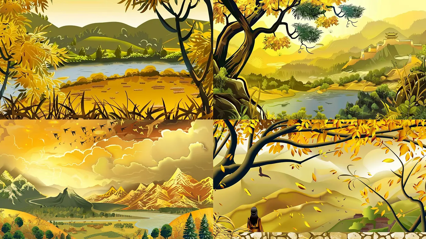Golden Pastoral Elegance: A Harmonious Blend of Autumnal Hues and Serene Landscapes - Midjourney sref style