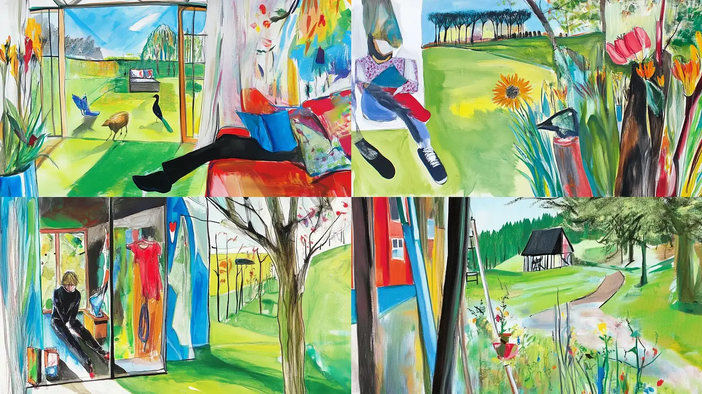 Lush Expressive Brushwork with Vivid Colors and Outdoor Elegance - Midjourney sref style