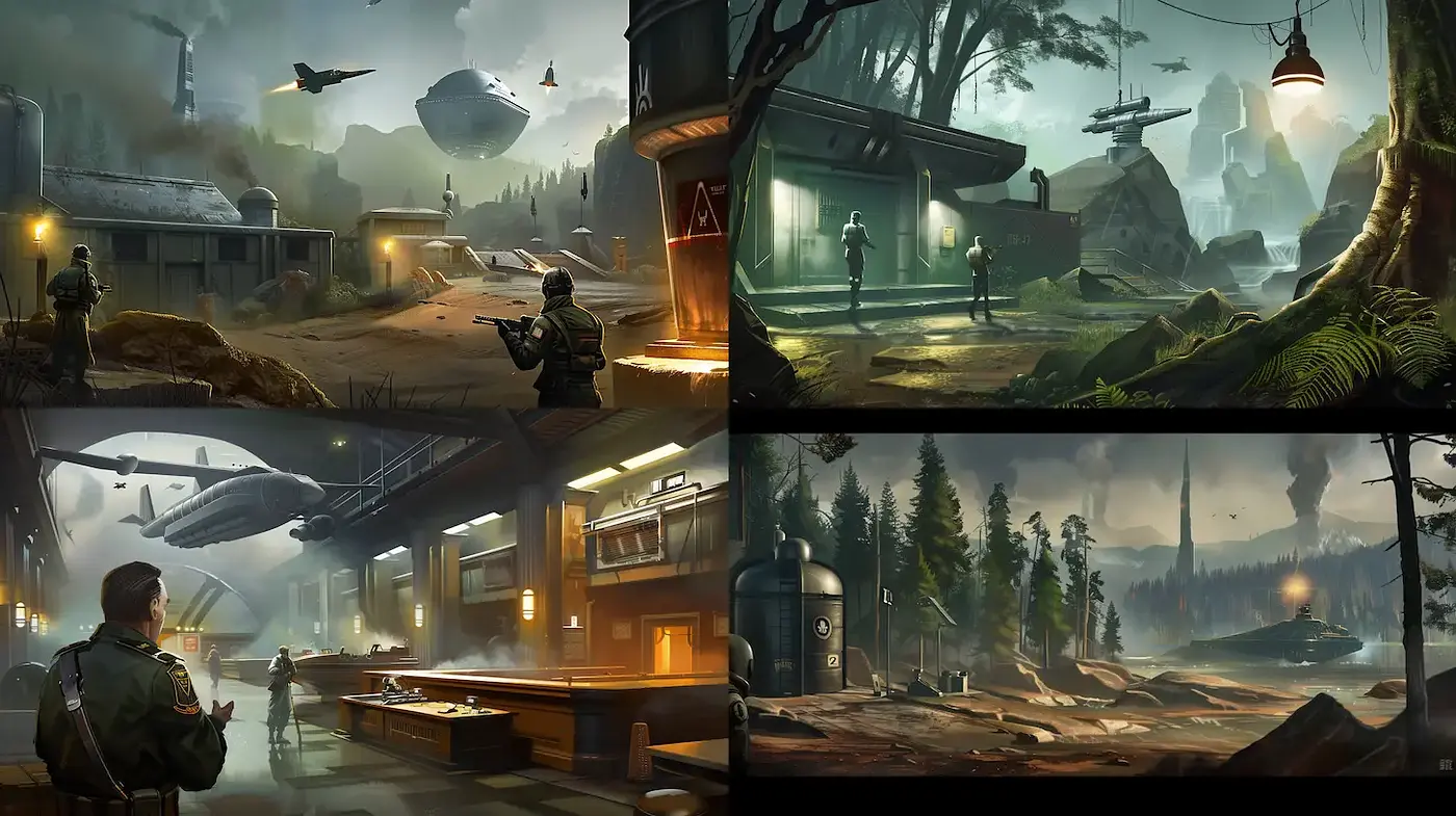 Atmospheric Sci-Fi Landscapes with a Blend of Futuristic and Retro Elements - Midjourney sref style
