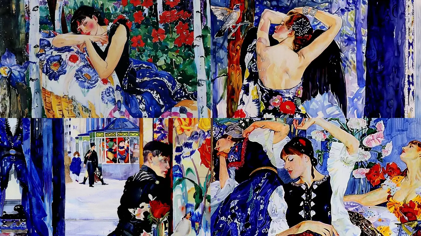 Lively Expressionist Serenade in Sapphire and Crimson Hues - Midjourney sref style