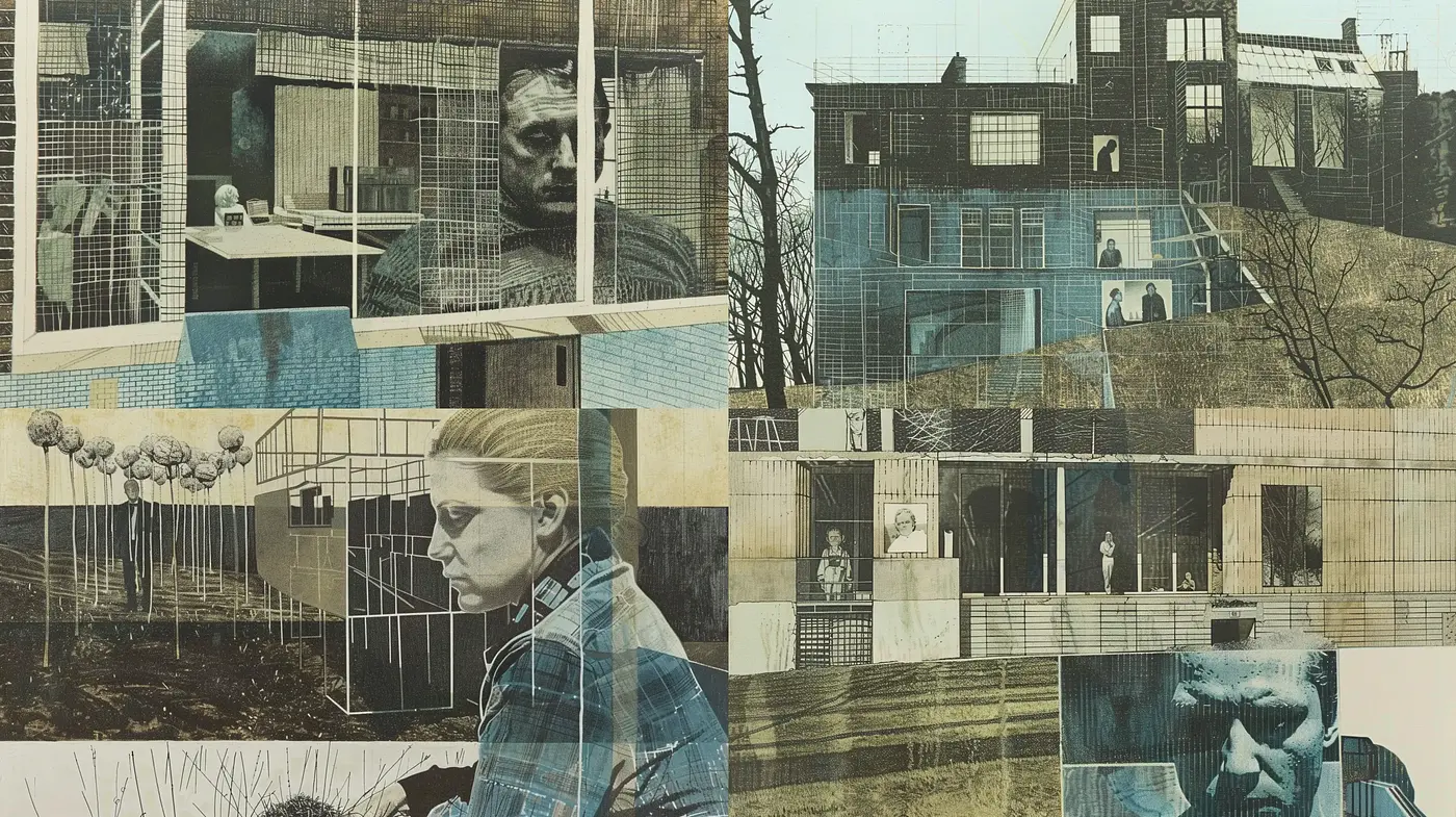 Fragmented Reality Collage with Sepia Tones and Textural Depth - Midjourney sref style