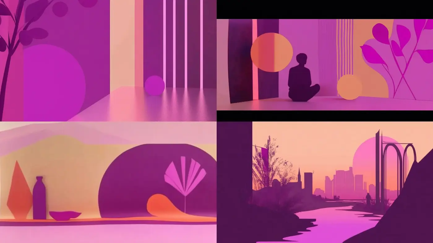 Serene Twilight Hues: A Harmonic Blend of Contemporary Minimalism and Evocative Color - Midjourney sref style