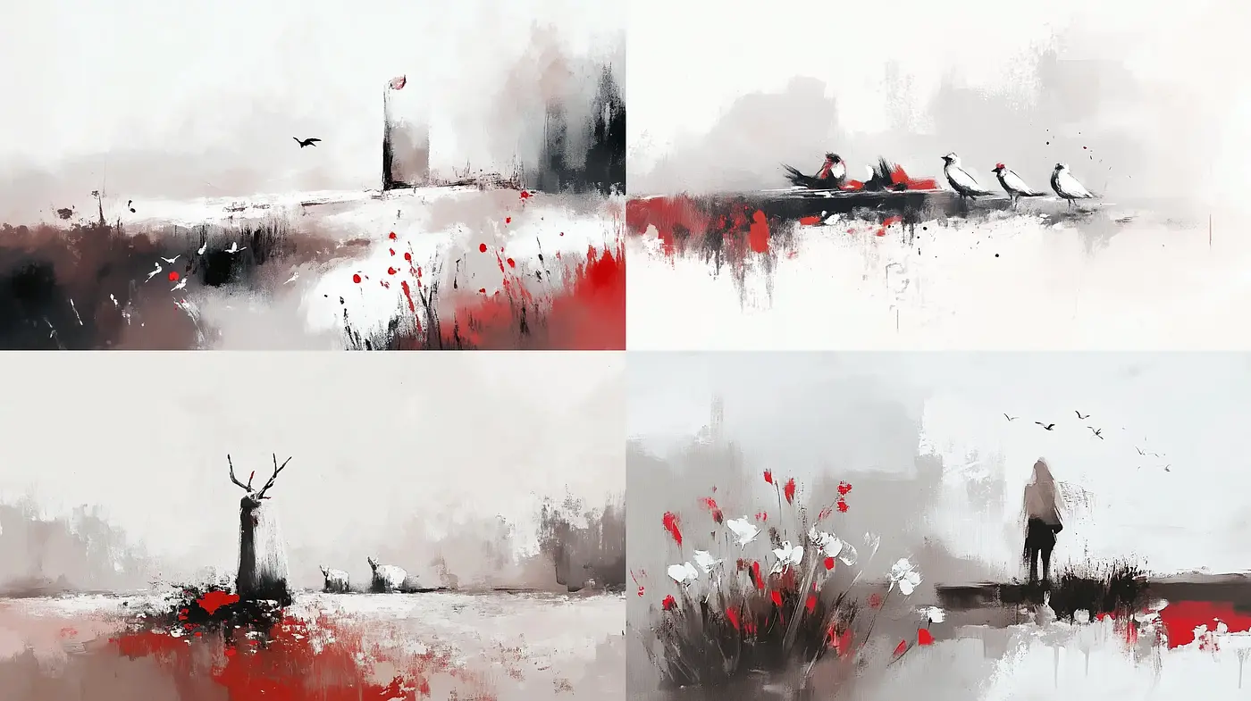 Ephemeral Essence: A Study in Red and Gray Textural Harmony - Midjourney sref style