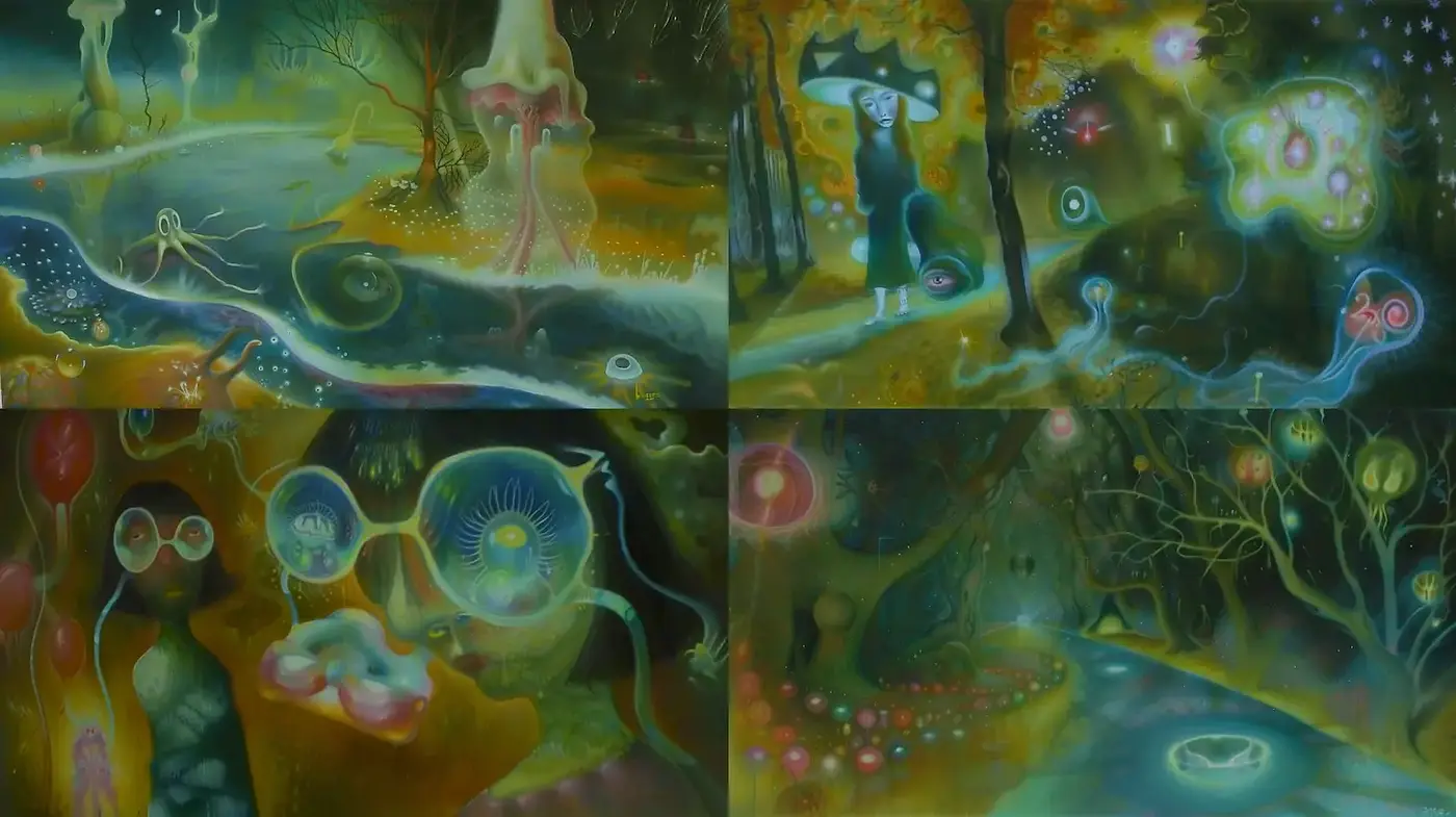 Surreal Dreamlike Landscapes with Ethereal Elements - Midjourney sref style