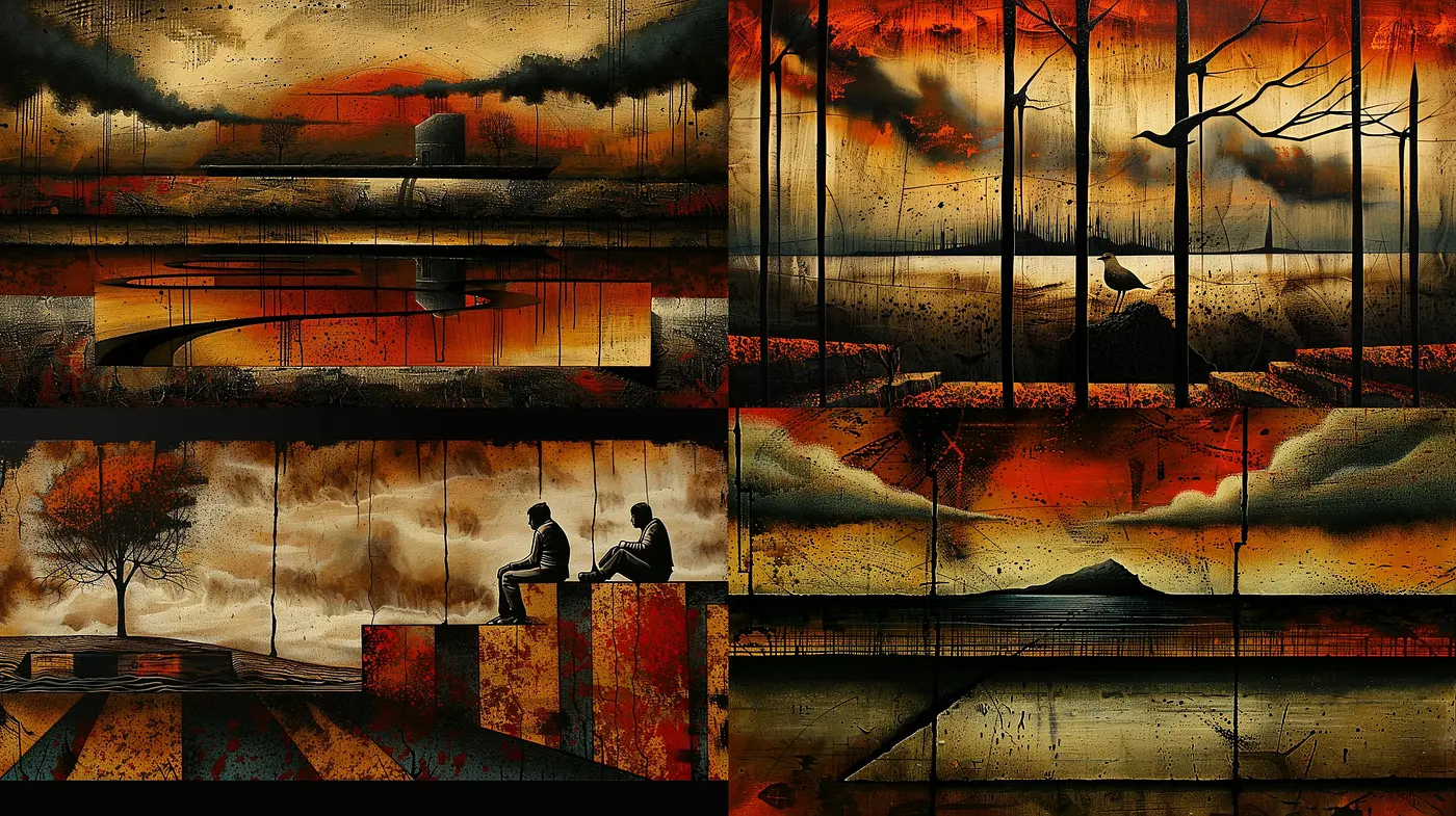 Dystopian Echoes: A Fusion of Industrial Decay and Post-Apocalyptic Surrealism - Midjourney sref style