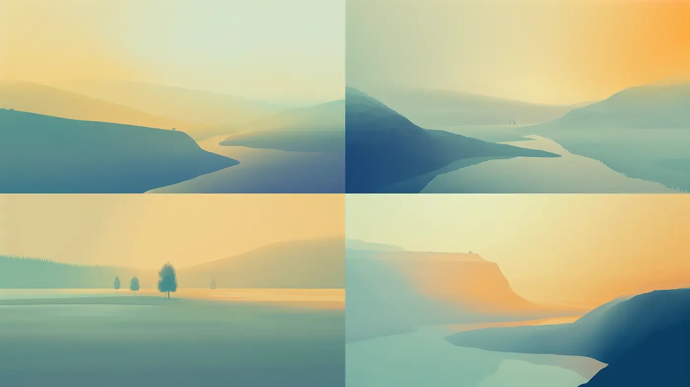 Serene Dawn Hues: A Study in Ambient Landscapes - Midjourney sref style