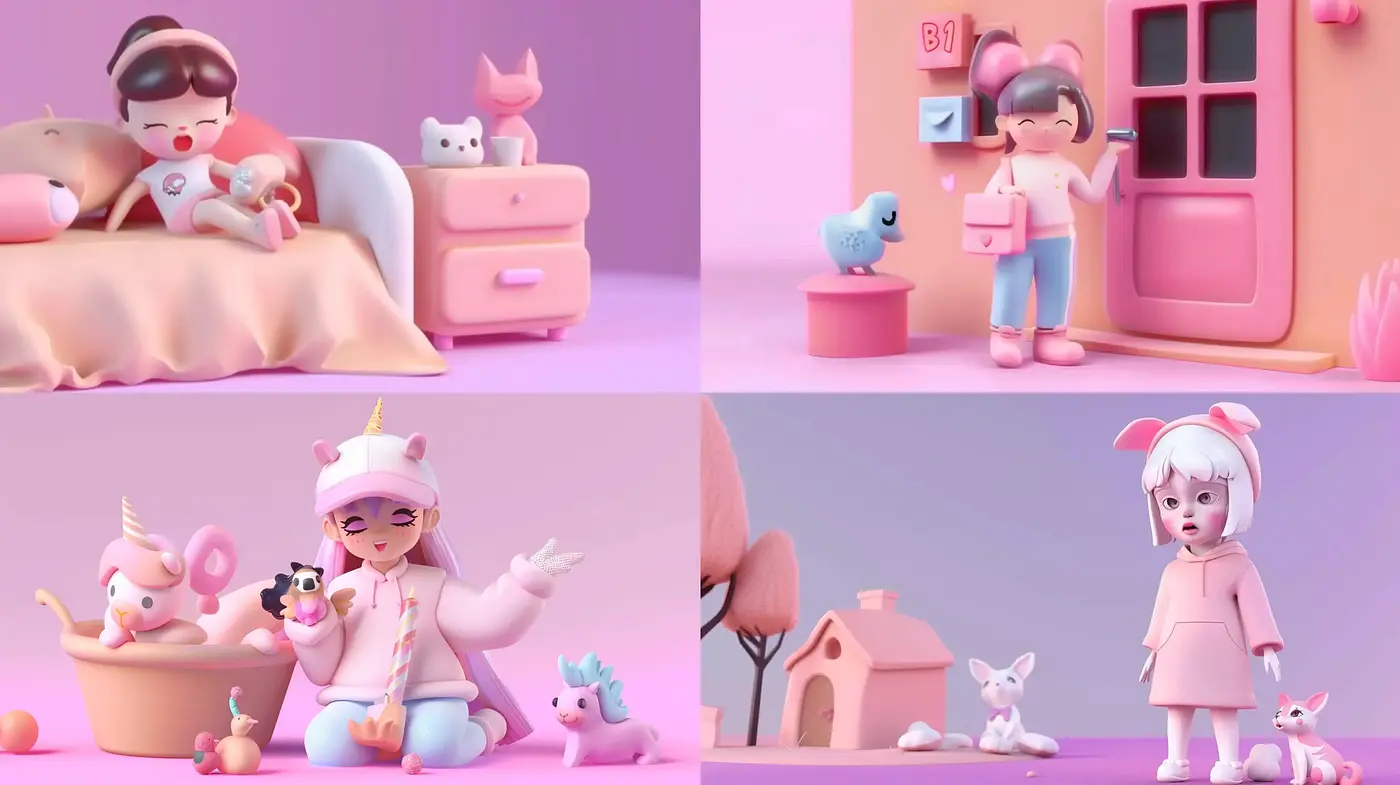 Pastel Dreamscape: A Whimsical Blend of Soft Hues and Playful Imagery - Midjourney sref style