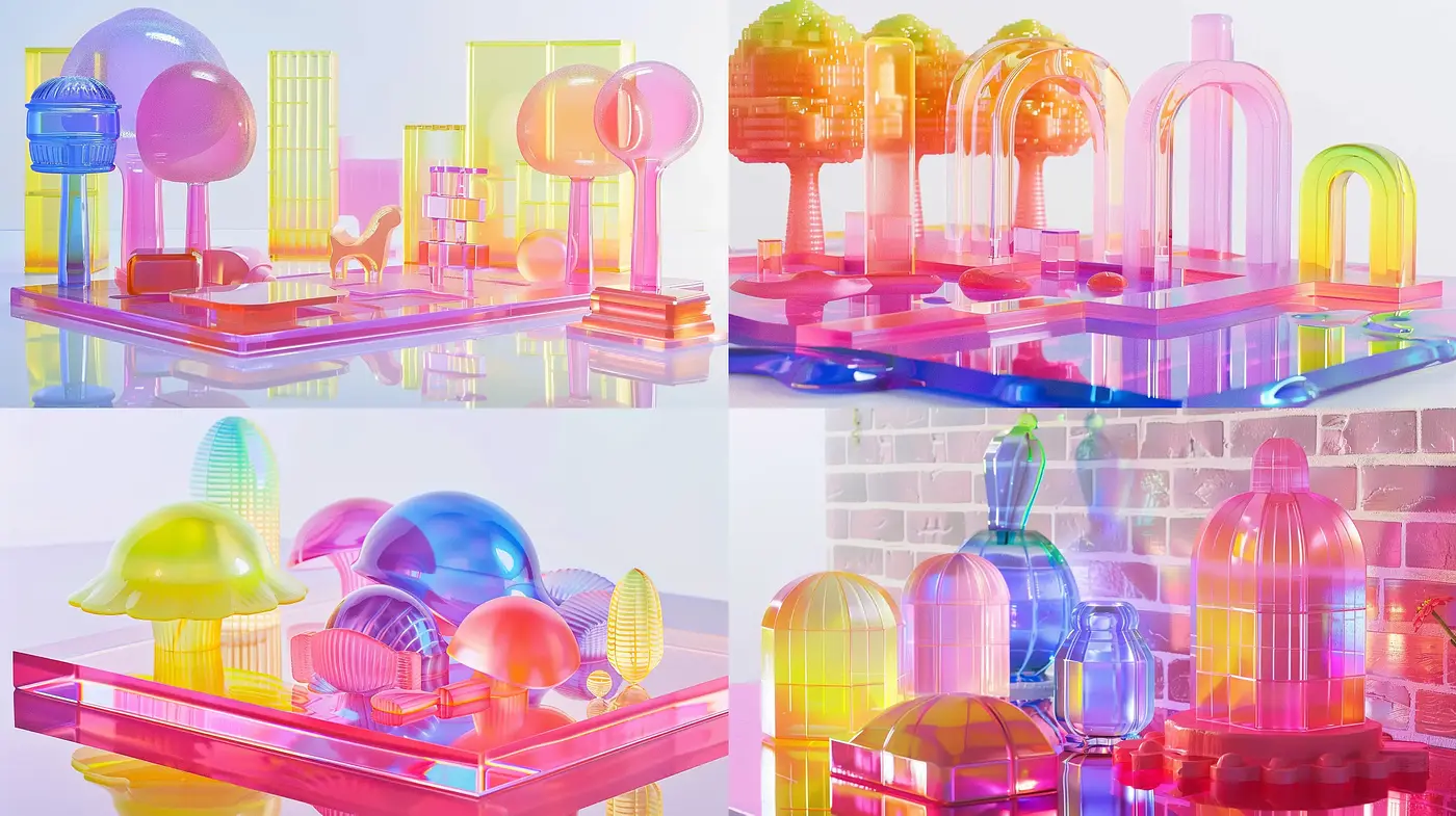 Saturated Neon Dreamscape of Pseudo-Futuristic Structures - Midjourney sref style