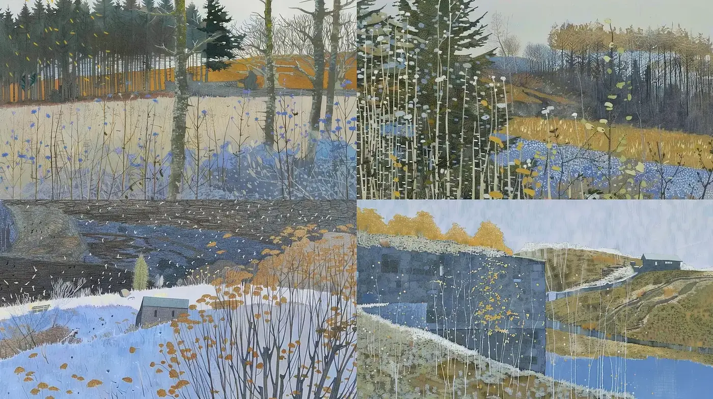 Serene and Textured Landscapes with a Subtle Palette - Midjourney sref style