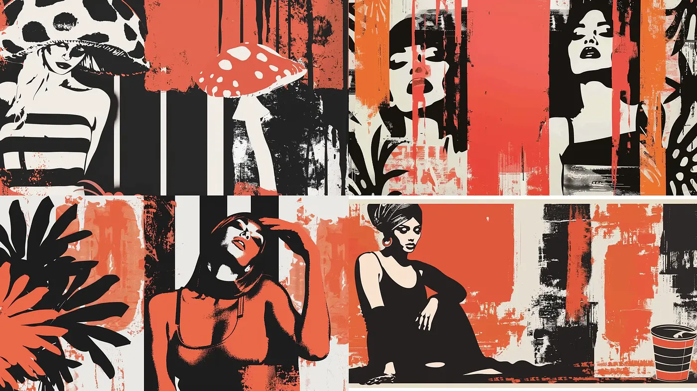 Retro Pop Art Fusion with Bold Contrast and Striking Silhouettes - Midjourney sref style