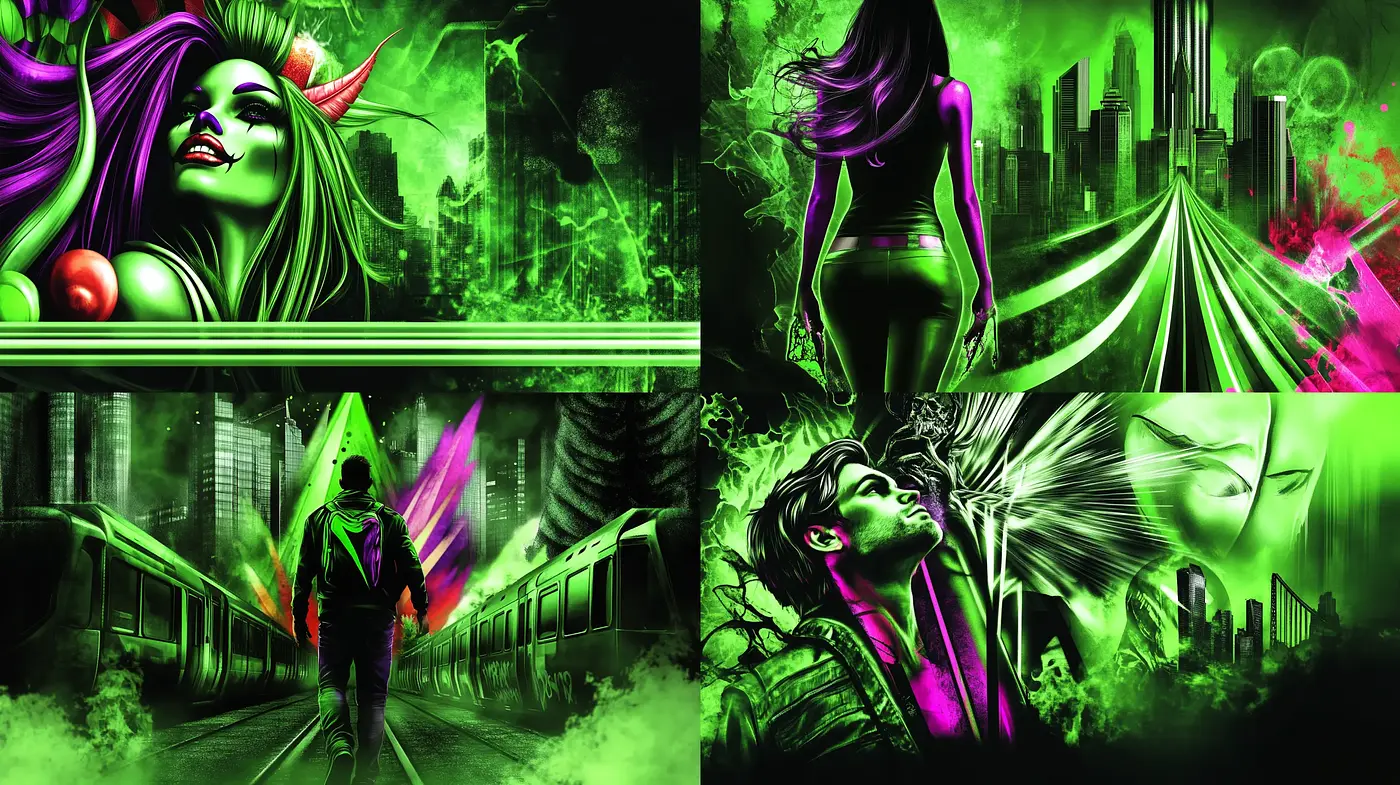 Neon Noir Dreamscape: The Fusion of Vibrance and Shadow - Midjourney sref style