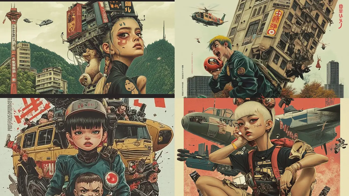 Post-Apocalyptic Urban Manga Fusion - Midjourney sref style