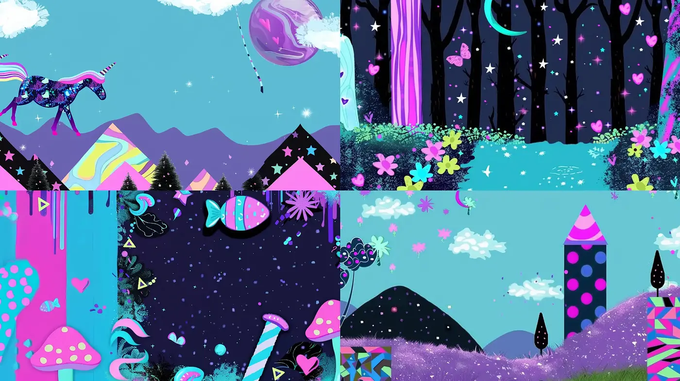 Psychedelic Dreamscapes with Surreal Fantasy Elements - Midjourney sref style