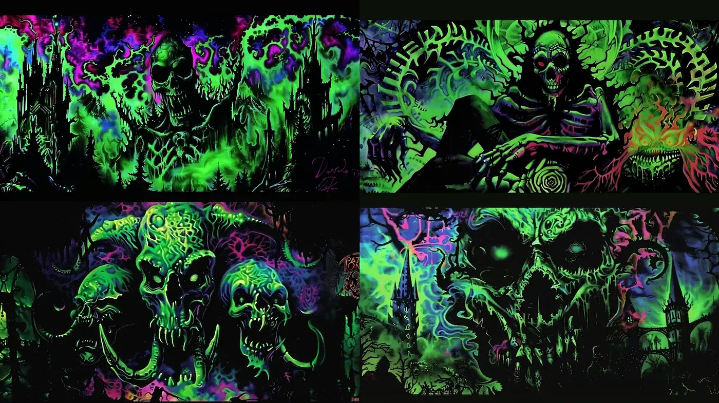 Luminous Dark Fantasy with Vibrant Surreal Elements - Midjourney sref style