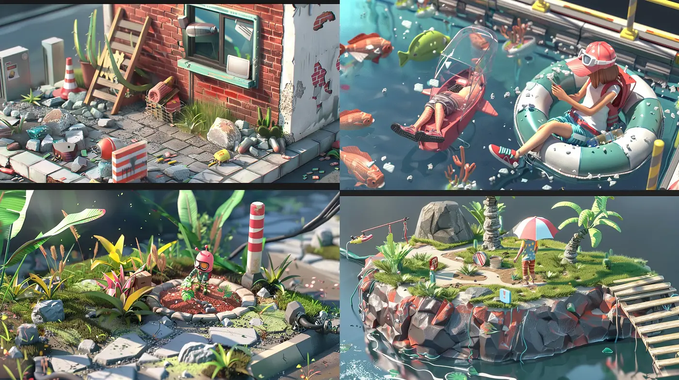 Whimsical Aquatic Miniature World Vignettes - Midjourney sref style
