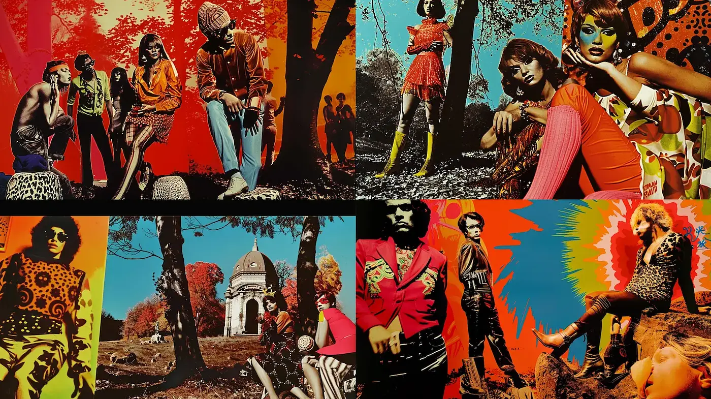 Vibrant Retro Aesthetic with Psychedelic Influences and Strong Textural Elements - Midjourney sref style