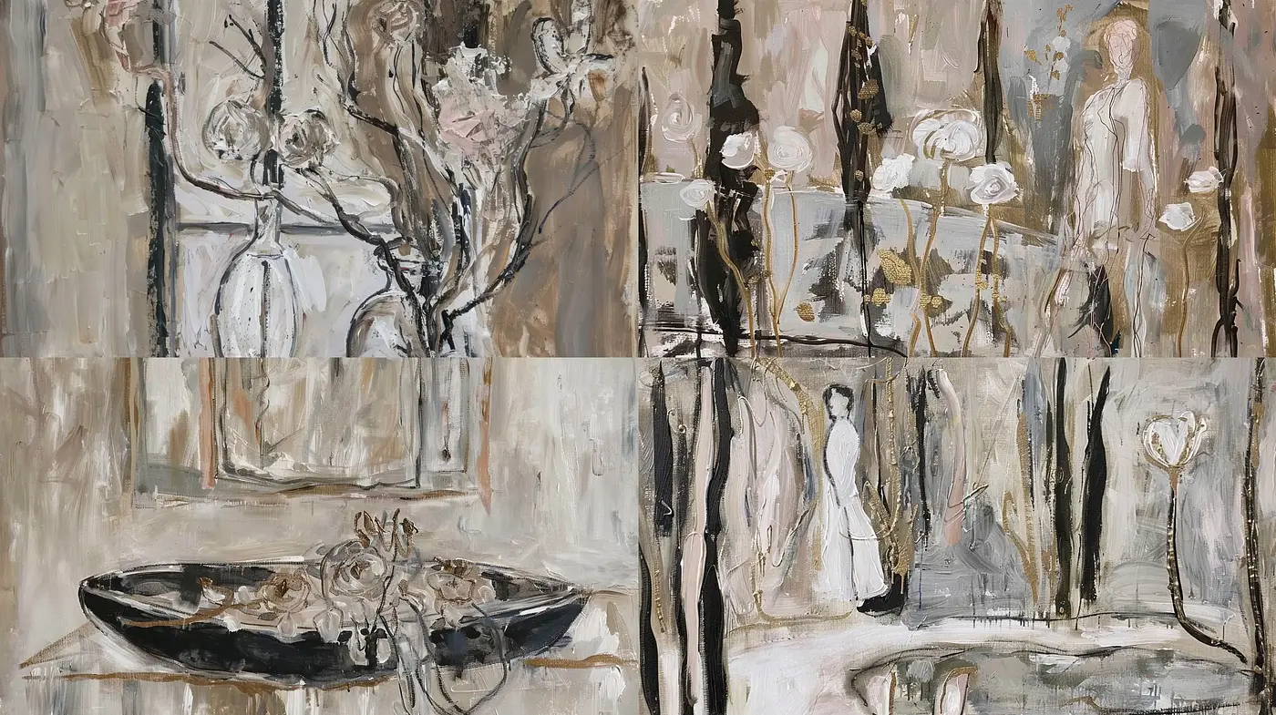 Ethereal Monochrome Tales in Impasto Brushwork - Midjourney sref style