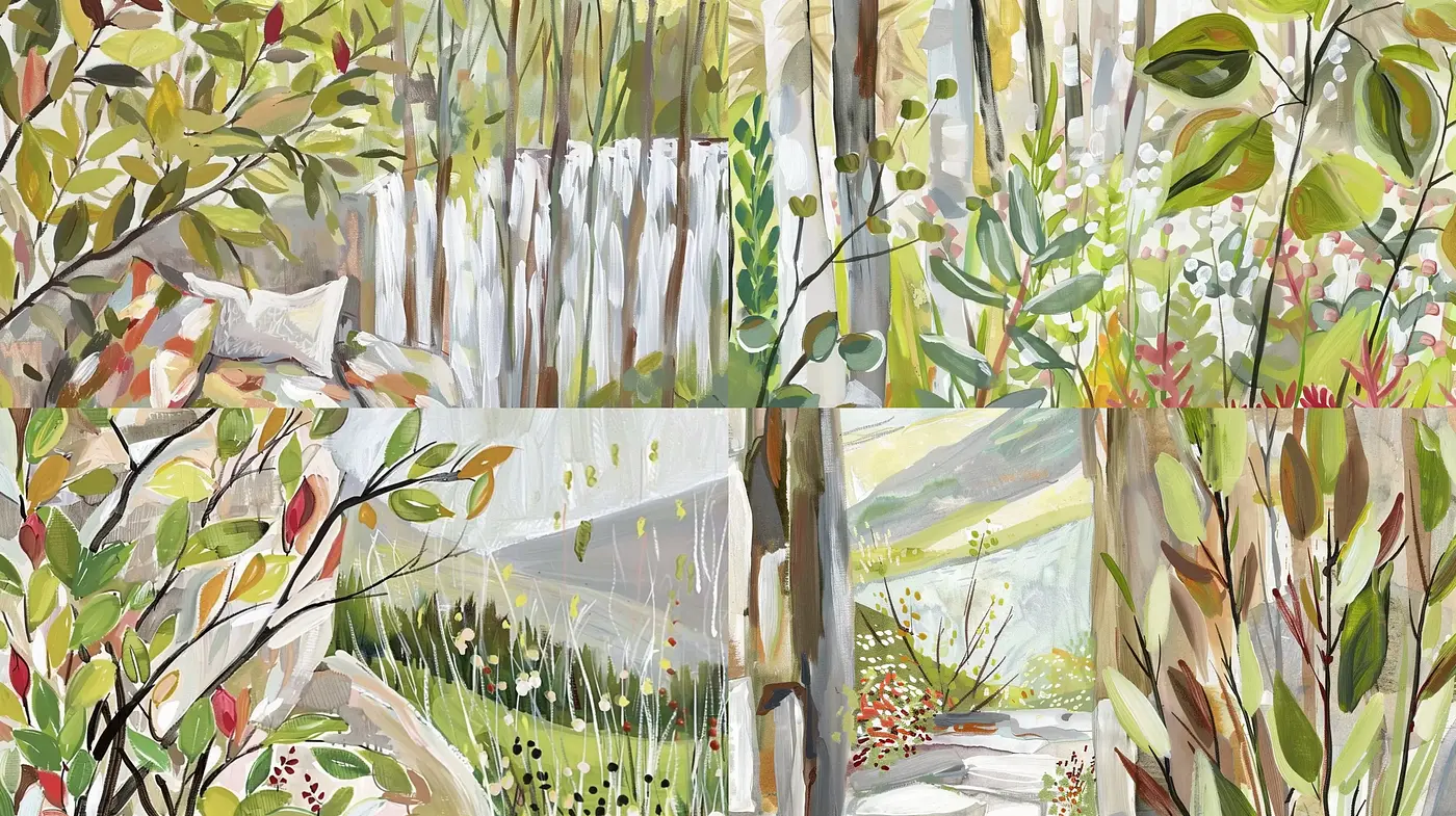 Lush Garden Reverie: A Harmonious Blend of Impressionistic Brushwork and Pastel Palette - Midjourney sref style