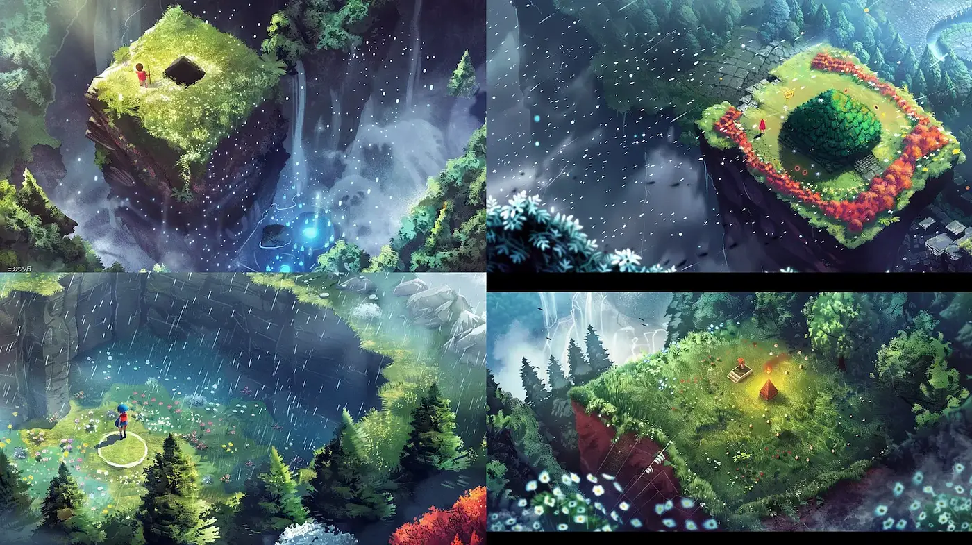 Whimsical landscapes with enchanting natural elements - Midjourney sref style