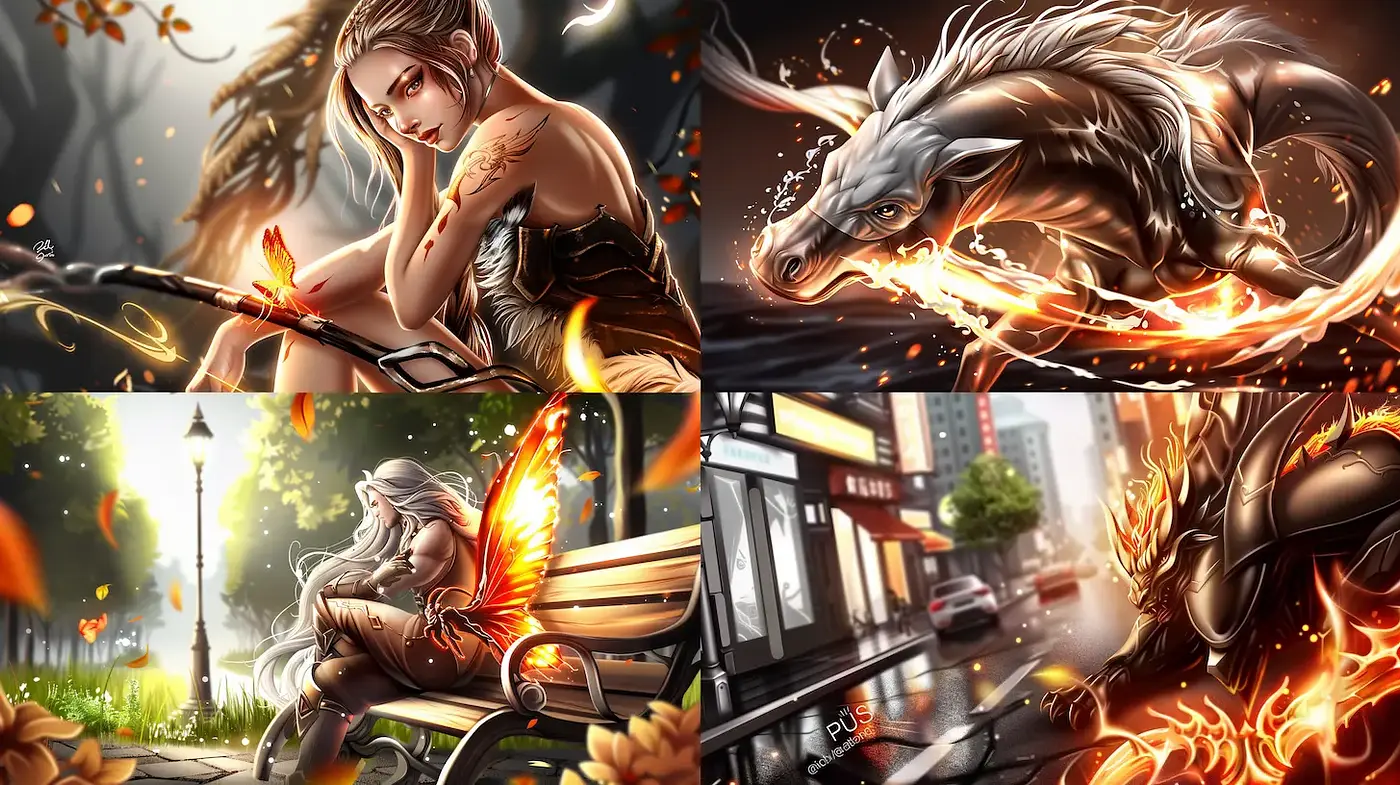 Dynamic Fantasy Art Full of Vibrant Colors and Intricate Details - Midjourney sref style