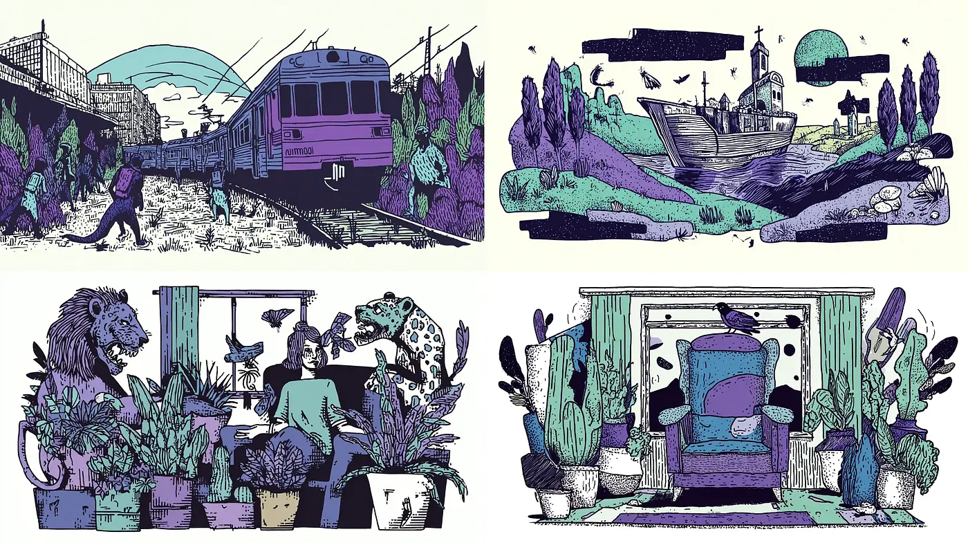 Eclectic and vibrant illustrative style with nature influences - Midjourney sref style