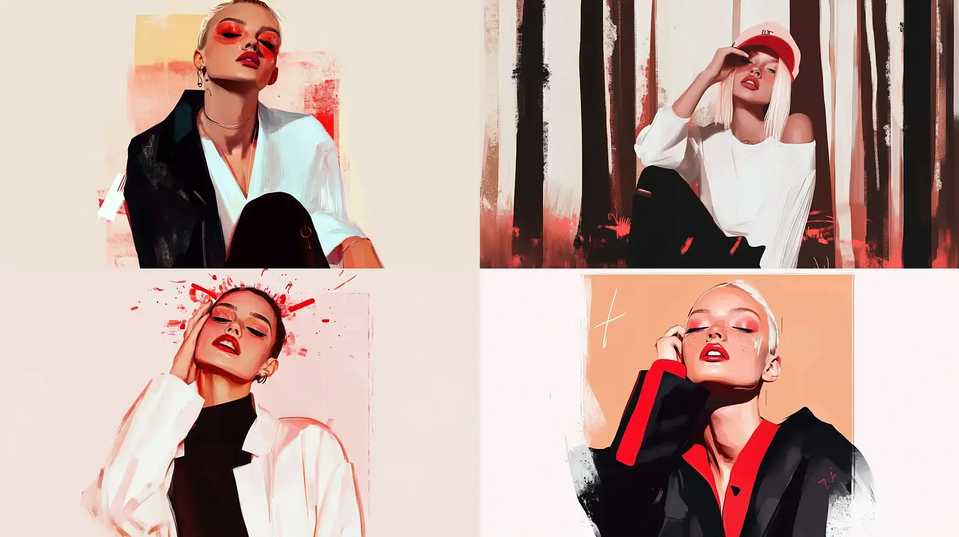 Sanguine Hues and Dynamic Brushwork: A Digital Fusion of Contemporary Art - Midjourney sref style