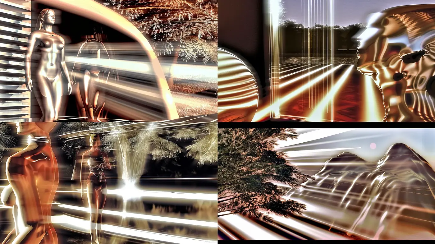 Futuristic Luminosity: A Harmony of Bronze Tones and Light Streaks - Midjourney sref style