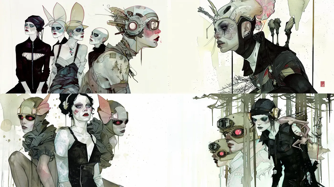 Ethereal Cyberpunk Elegance with Watercolor Textures - Midjourney sref style