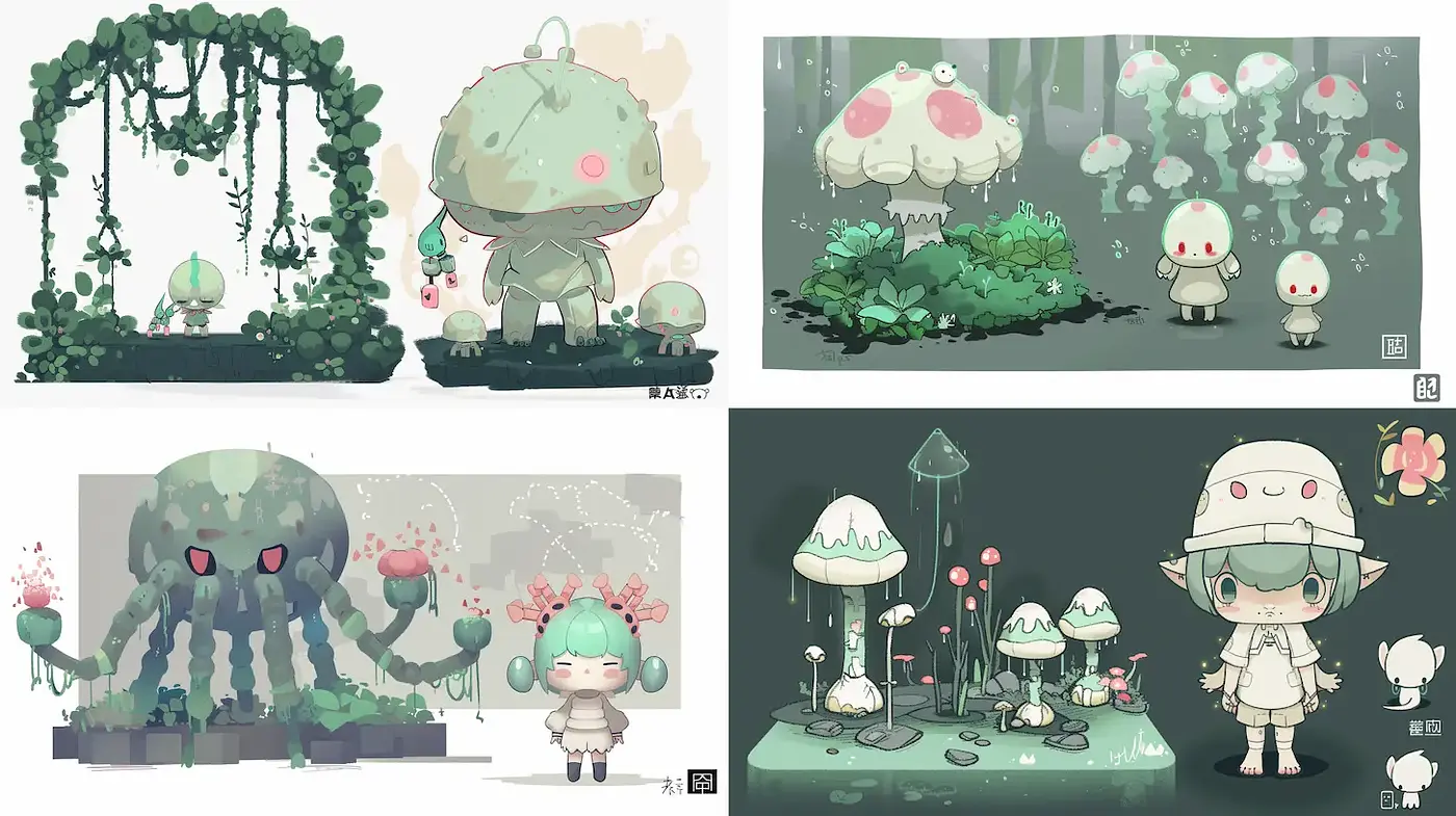 Whimsical and Playful Fantasy with a Nature Theme - Midjourney sref style