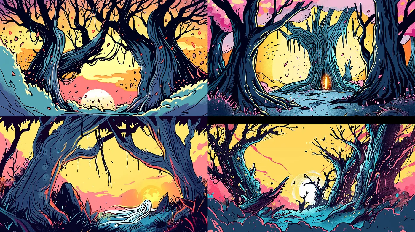 Twilight Reverie in Surreal Vividness: A Journey Through Dreamlike Landscapes - Midjourney sref style