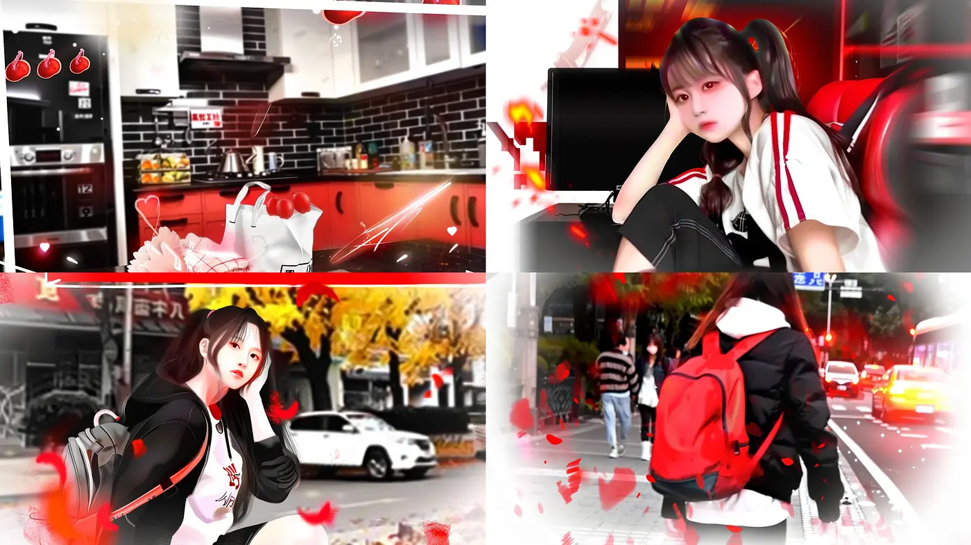 Contemporary Anime-Inspired Digital Brushstrokes Meets Urban Red Accentuation - Midjourney sref style