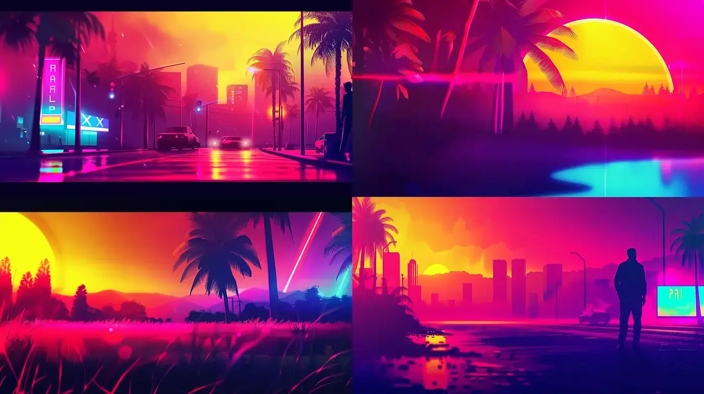 Vibrant Retro Futurism with Neon Elements - Midjourney sref style