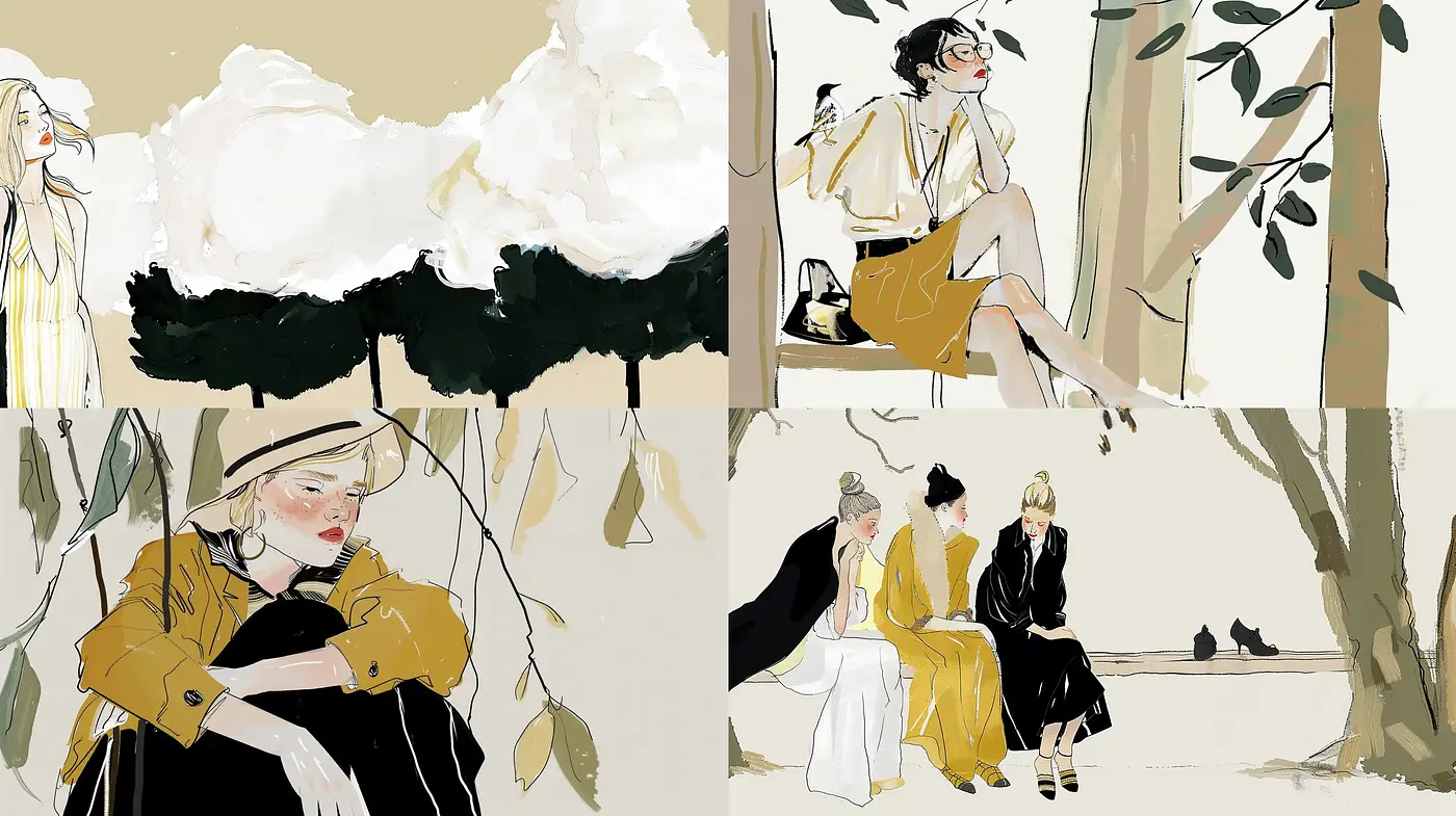 Contemporary Minimalist Illustrations with Earthy Tones and Strokes - Midjourney sref style