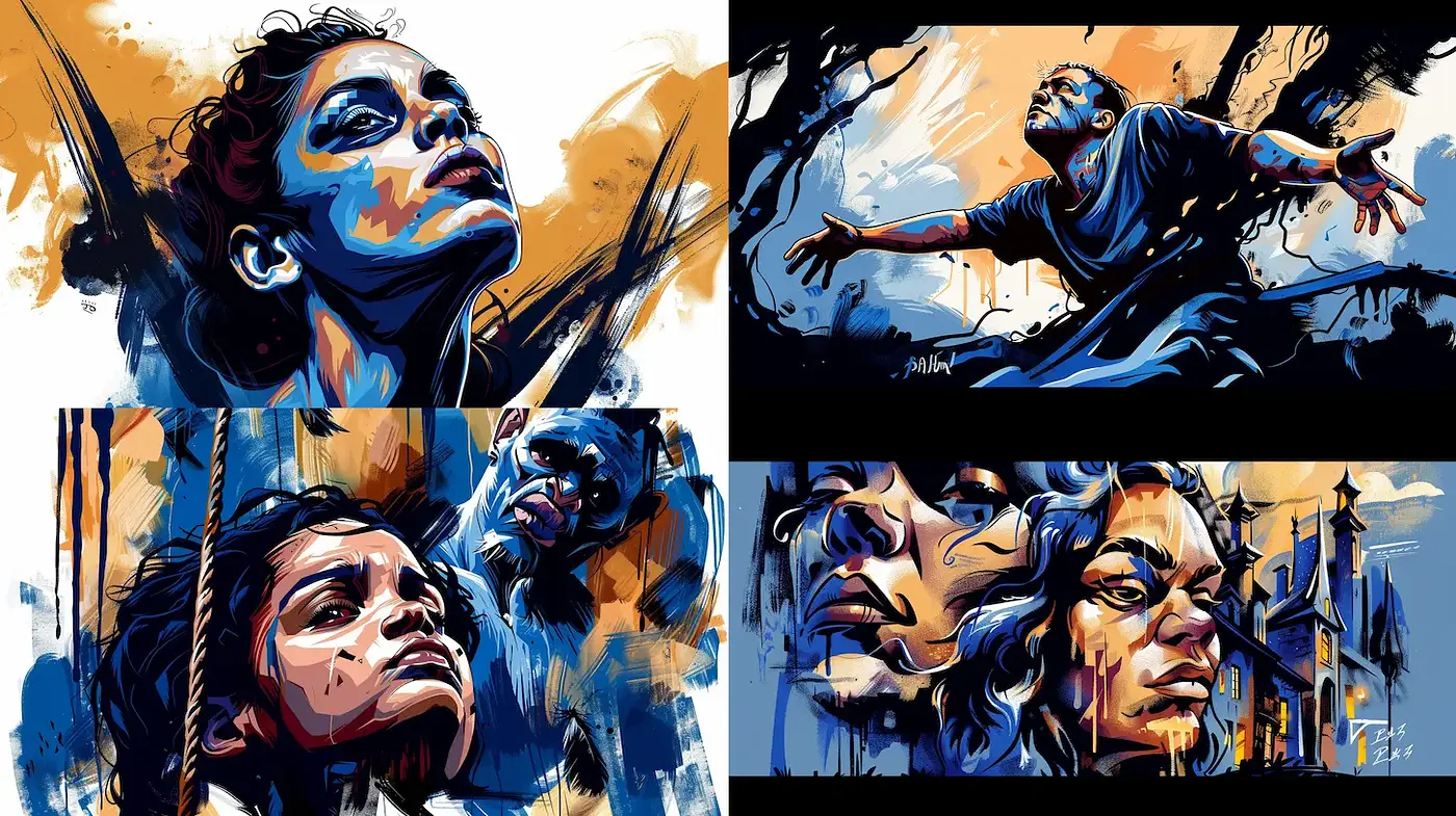 Dynamic and expressive visual storytelling with bold colors and contrast - Midjourney sref style