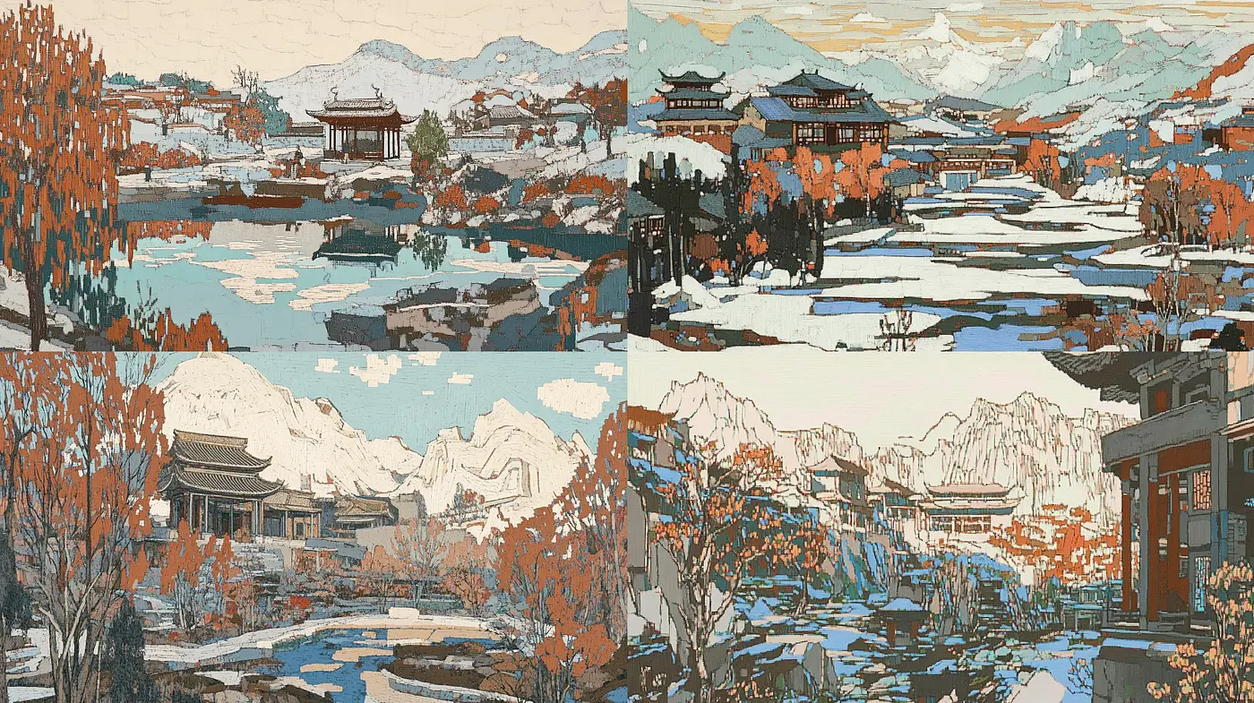 Serene East Asian-Inspired Landscape Mosaic - Midjourney sref style