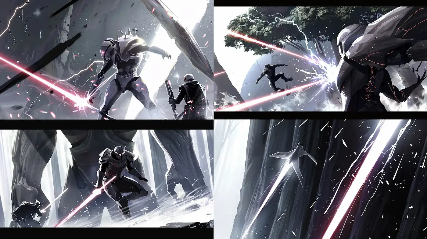 Dynamic and Epic Sci-Fi Battle Scenes with Consistent Aesthetic Qualities - Midjourney sref style