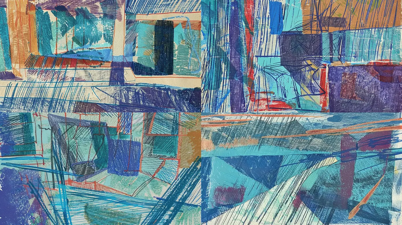 Abstract Geometric Tapestry of Vivid Hues and Dynamic Textures - Midjourney sref style