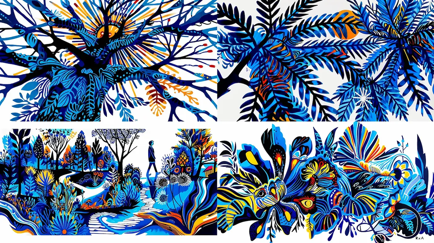 Vibrant and Dynamic Tropical Landscapes with Bold Patterns - Midjourney sref style