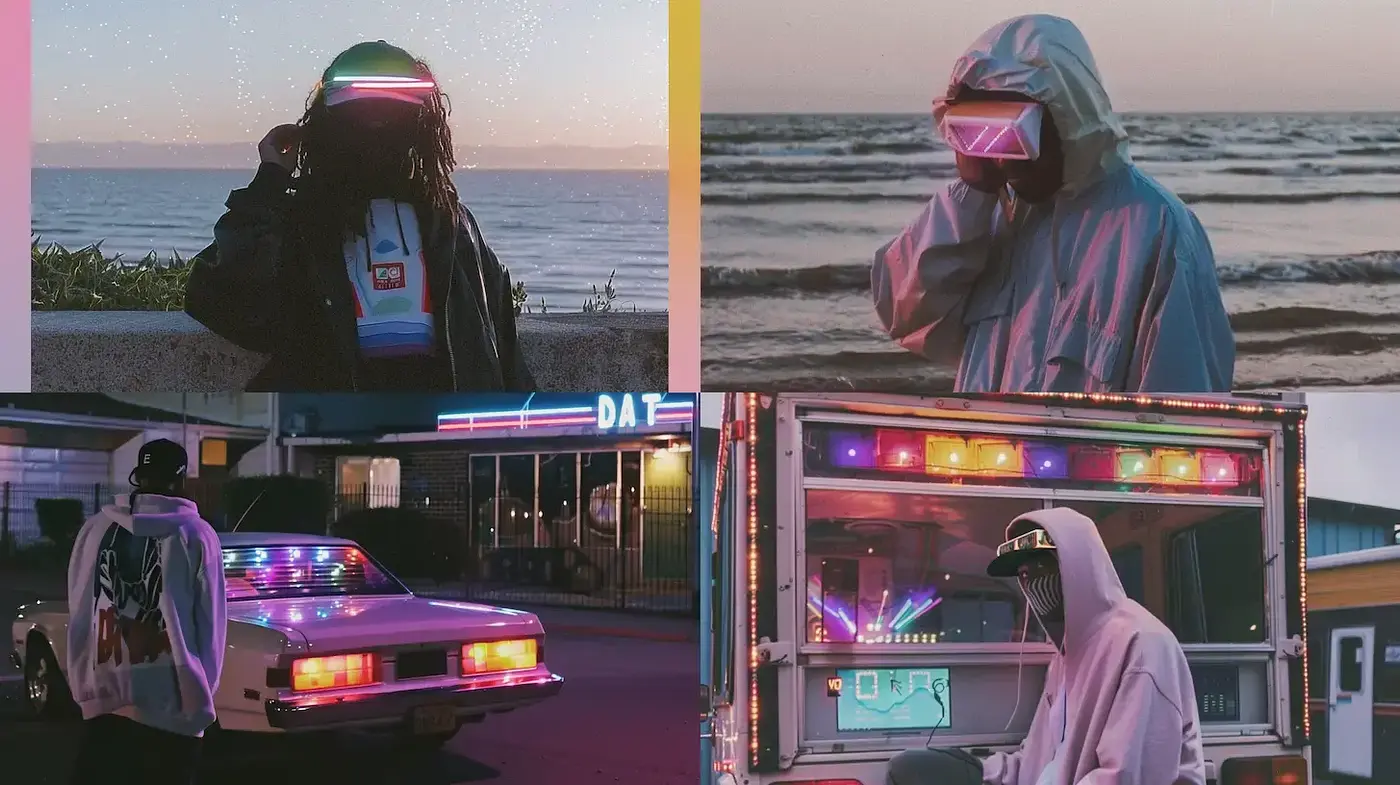 Neon Synthwave Retro Nostalgia with Cyberpunk Undertones - Midjourney sref style
