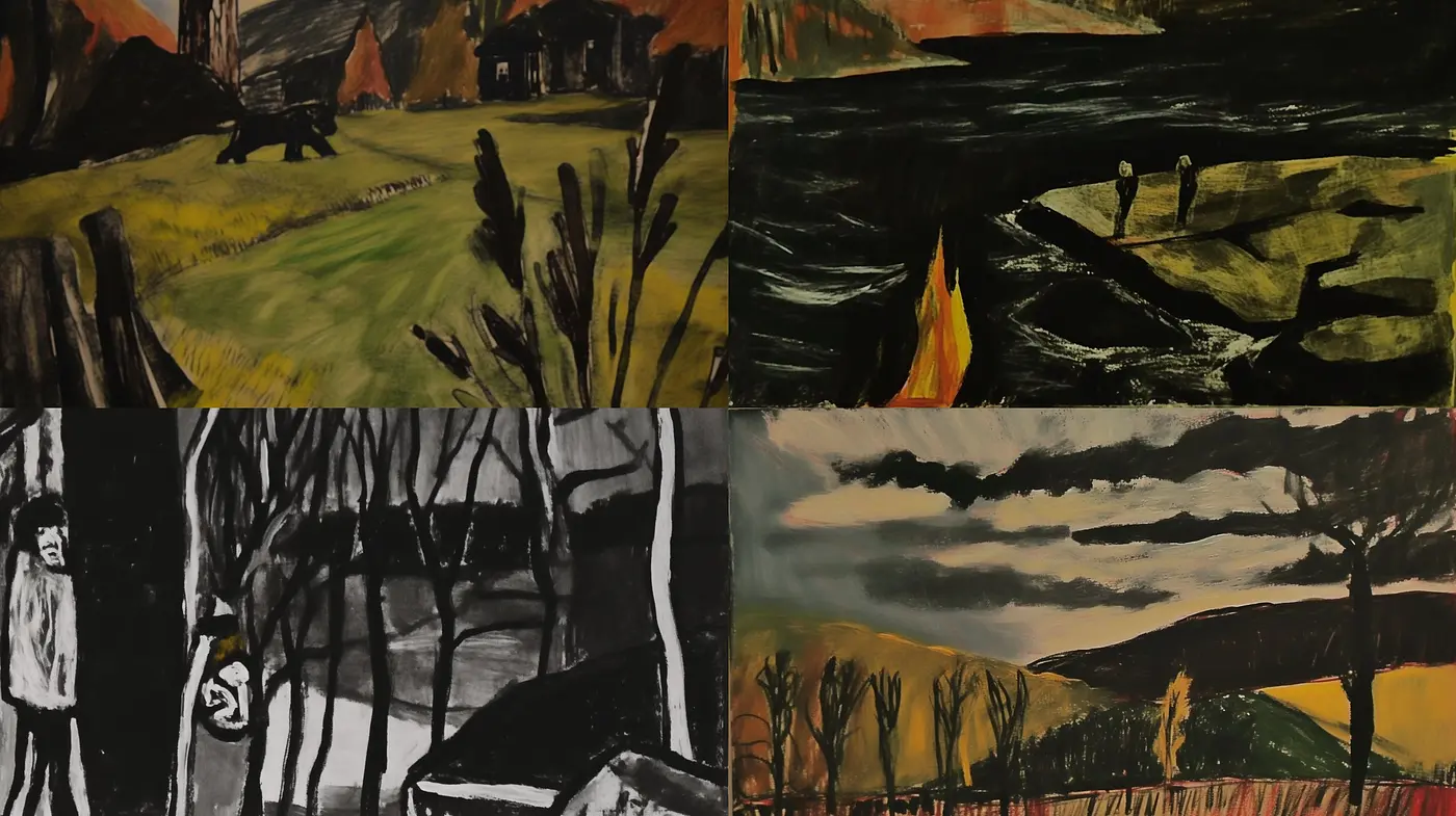 Expressionist Ambiguity: A Homage to Dark Contours and Stark Contrasts - Midjourney sref style
