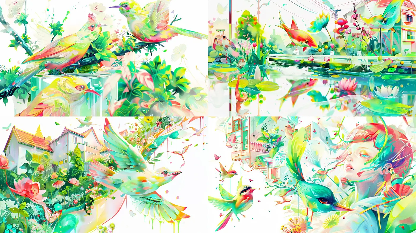 Surreal Vivacity: An Ethereal Blend of Luminous Hues and Dreamlike Fluidity - Midjourney sref style