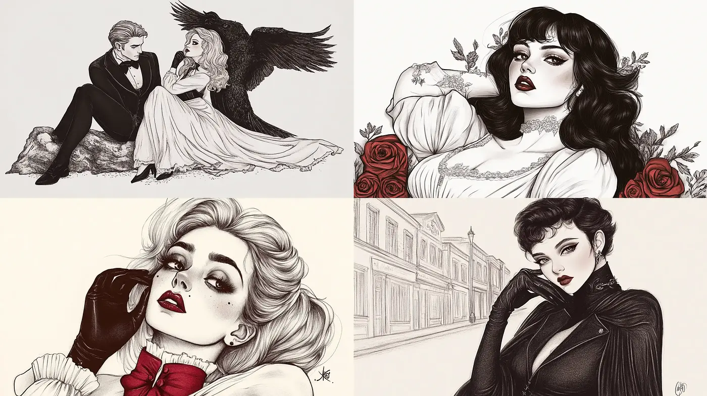 Monochromatic Elegance with a Gothic Romantic Touch - Midjourney sref style