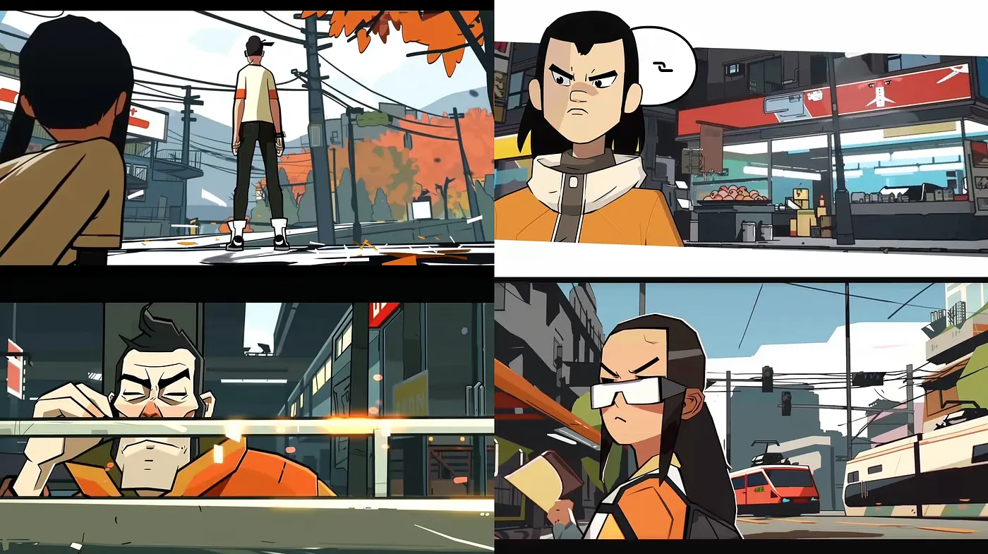 Urban Chronicles in Stylized Anime-Inspired Illustration - Midjourney sref style