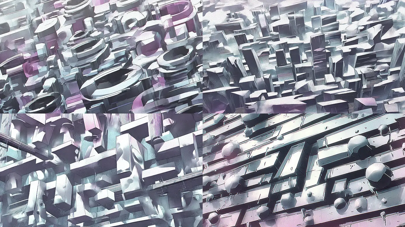 Futuristic Abstract Structure with Geometric Shapes and Soft Textures - Midjourney sref style