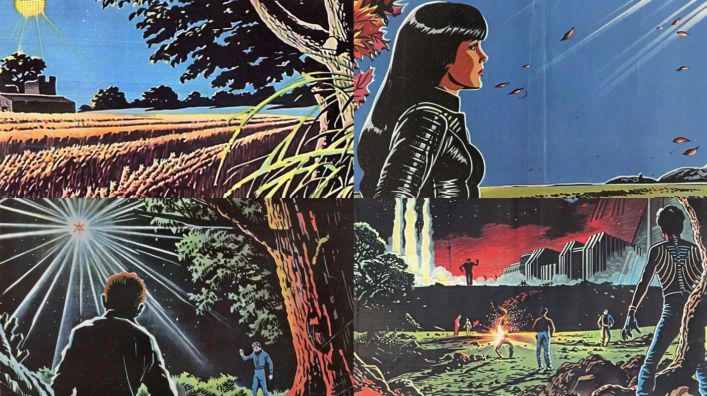Ethereal Twilight: A Retrofuturistic Synthesis of Nostalgic Illustration - Midjourney sref style