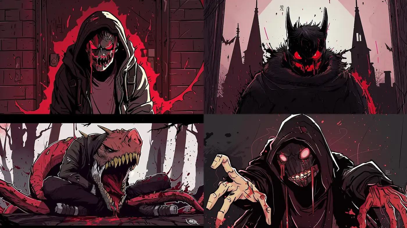 Dark and Gritty Horror-Inspired Illustrations with a Comic Book Aesthetic - Midjourney sref style