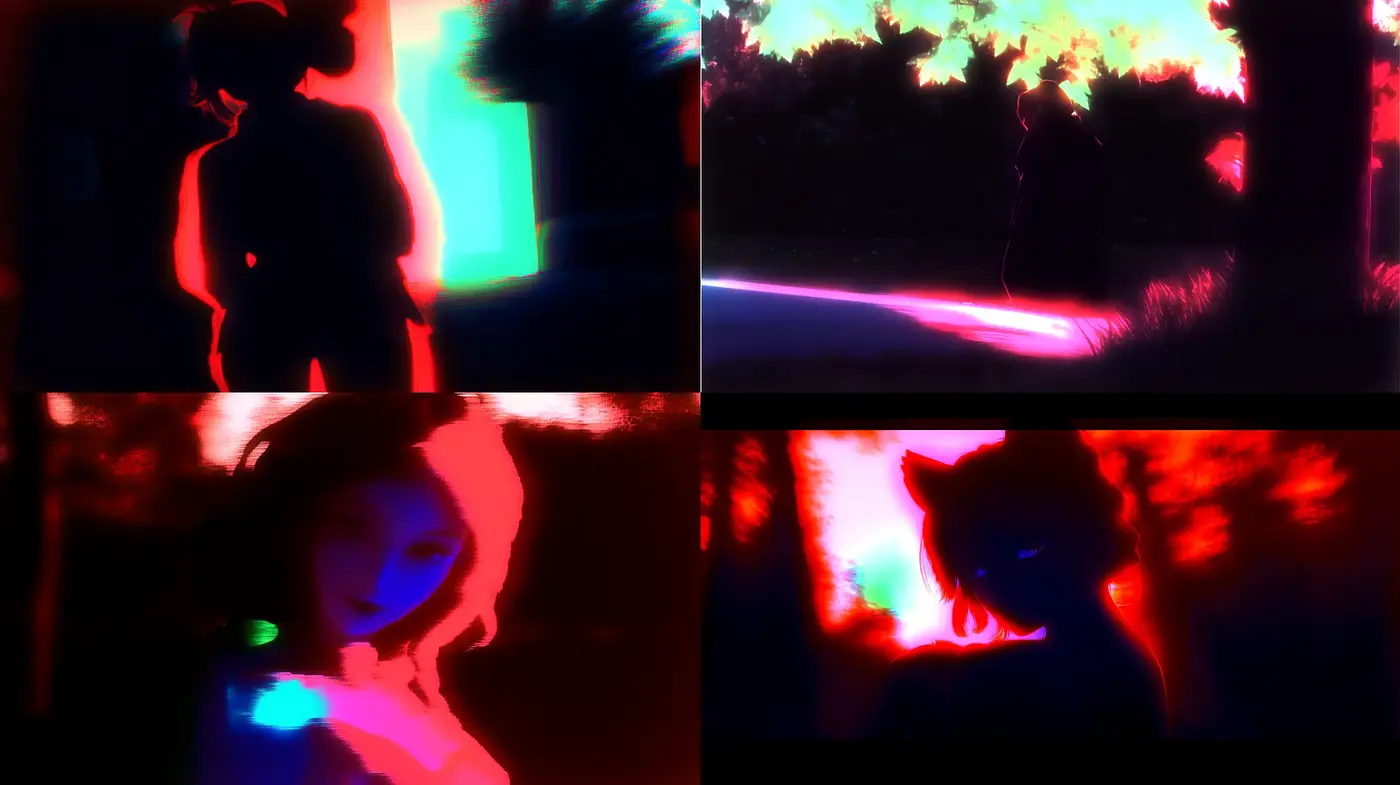 Neon Noir Dreamscape: Illuminated Silhouettes and Vivid Contrasts - Midjourney sref style
