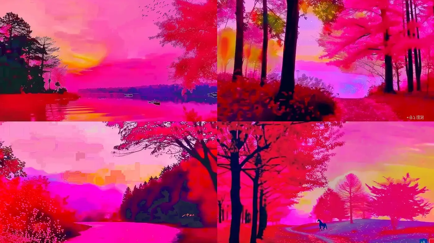 Vibrant and Dreamlike Landscape in Harmonious Pink Tones - Midjourney sref style